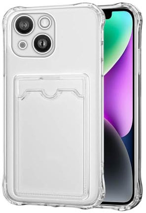 SDTEK for iPhone 14 Case Shock Absorbing Gel Clear Cover with Card Holder Anti Drop Protection