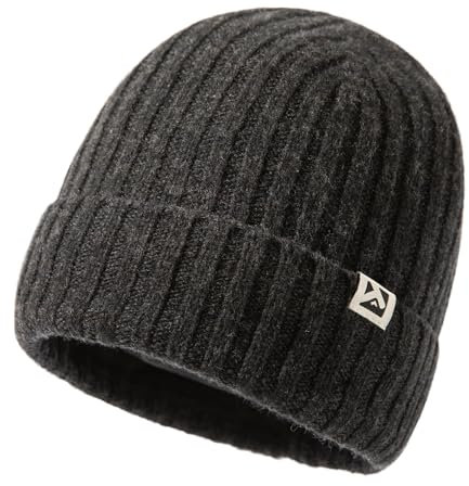 TOP-EX Übergroße XL/XXL Herren Damen 100% Merinowolle Winter Beanie mit Fleece-Futter Strickmütze für große Köpfe langlebige Mütze für kaltes Wetter warm Dunkelgrau X-Large extra große Köpfe