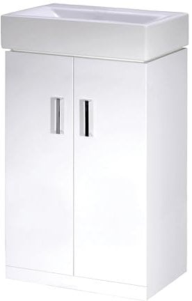 Balterley Vanity Unit with Basin Floor Standing, Soft Close 2 Door with Rectangular Sink, Bathroom Vanity Units with Basin, Bathroom Sink Storage Cabinet - 450 x 330 x 820mm (Gloss White)