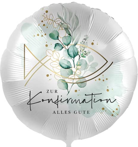 Folienballon Zur Konfirmation - Fisch grüne Blätter, ca. 43 cm - 81178