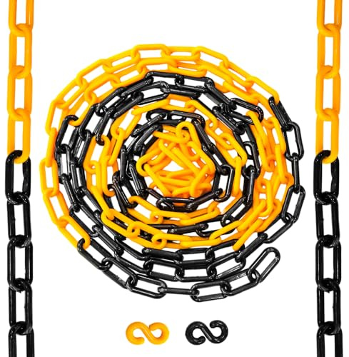 Kunststoffkette mit Haken, 6 mm, Gelb und Schwarz, 5 m lange Sicherheitskette für Menschenmengenkontrolle, Baustellen, Gefahrenbereiche, Dekorieren