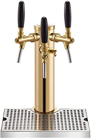 JSDQQG Kegerator Tower Stainless Steel,Beer Tower,Double Faucet Draft Beer Tower With Drip Tray, Single Tap Draft Beer Kegerator Tower for Bar Home Brewing,Three Faucet+Drip tray
