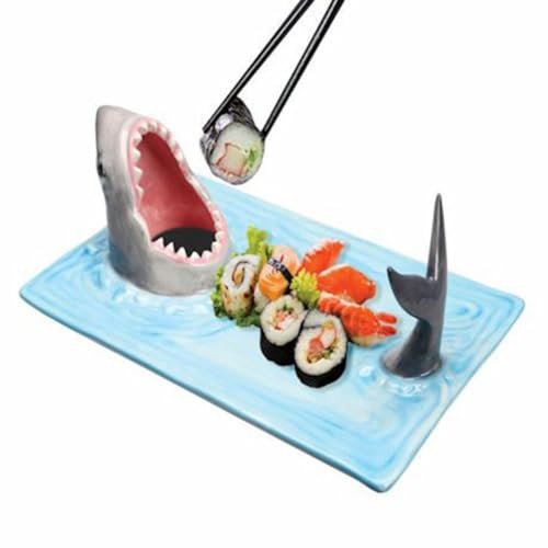 Plato de Sushi de Tiburón, Bandeja para Servir Barco, Cubiertos Creativos en Forma de Tiburón para Decoración de Mesa