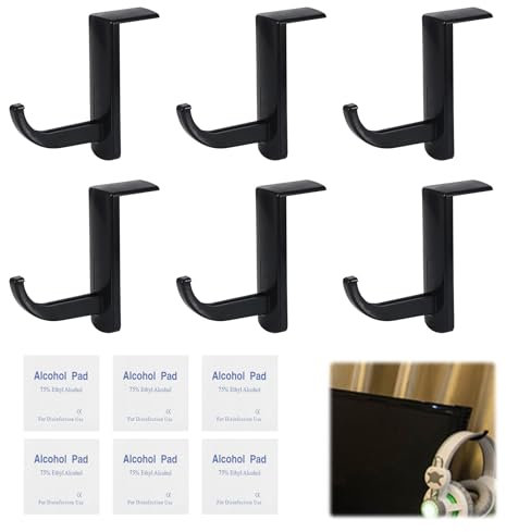 6 Pcs Gancio per Cuffie, Supporto per Cuffie Schermo Con 6 pastilla limpiadora, Porta Cuffie Gaming, Universale Gancio Appendi Cuffie staffa stand al Muro, Alla Scrivania al Tavolo - Nero