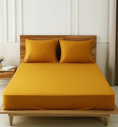 SALADHOUSE Spannbettlaken 140x200 Gelb mit extra tiefen Taschen (bis 30cm) 360° Gummizug I Straffer Sitz ohne Verrutschen I Boxspring Spannbetttuch aus Ägyptischer Baumwolle Satin I ÖKO-TEX Bettlaken