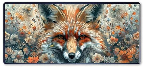 Gaming Mauspad Blume Mauspad XXL 1200 x 600 x 3 mm XXL Mousepad Fuchs Mauspad Gaming Zubehör mit Anti Rutsch Basis Mouse Pad Wasserdicht und Langlebig für Maus und Tastatur, Home Decor, Geschenk