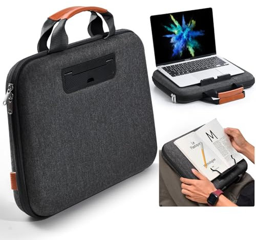 nediea Laptop Case 13.3 14 Inch, Laptop Sleeve Bag, 3-in-1 Lap Desk with Bookclip, Water Resistant Computer Case, Compatible with Mackbook, Chromebook, Lenovo, HP, Dell, Asus Notebook (Dark Gray)
