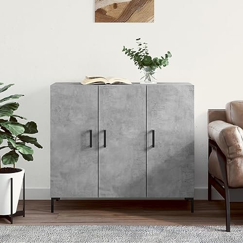 KLYEON Sideboard Betongrau 90x34x80 cm Holzwerkstoff,Zeitlose Kommode in Betonoptik mit viel Stauraum und Metallbeinen für Dein Zuhause Diele & Flur Möbel