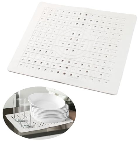 Alfombrilla Fregadero Cocina Protector Fregadero 31,4 * 26,1cm Alfombrilla Silicona Estera de Drenaje Rápido, Ideal para Proteger Cubiertos y Cristalería - Color Blanco