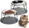 Quyimy 2Pcs Cat Bowl, Ceramic Raised Cat Food Bowl, Elevated Pet Bowl,Anti Vomiting Cat Feeding Bowl, Non Slip Cat Dish with 2 Non-Slip Mats (Blacke&Pink)