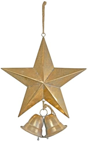 zeitzone Großer Weihnachts-Stern Gold XXL Metall zum Aufhängen mit Glocken Weihnachten