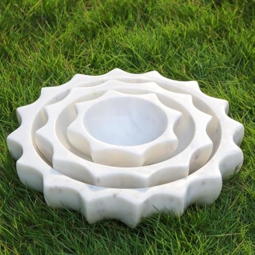 Handcrafted Marble Large Decorative Bowl | White Decorative Bowls for Home Decor | Fruit Bowl | Key/Ring Dish | Coffee Table Decor | Fluted Scalloped Catch All Bowls for Entryway | Great Gift (6 in)