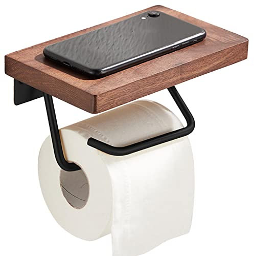 Porte-papier toilette mural en bois avec étagère et étagère de rangement