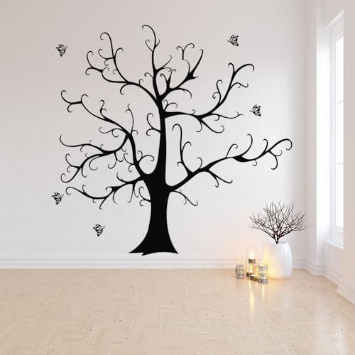 Stickers Muraux Autocollant,grand arbre,arbre à souhaits papillon,Vinyle Décoller et Coller Papier de Contact Amovible Sticker Mural,120x120cm