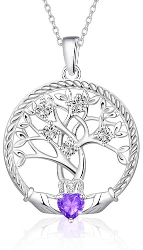 Collier Arbre de Vie pour Femme en Argent 925, Pendentif Arbre de Vie Avec Pierre de Naissance pour I'anniversaire de Février, Bijoux Améthyste, Idées de Cadeaux pour Elle, Petite Amie, Fille, Sœur