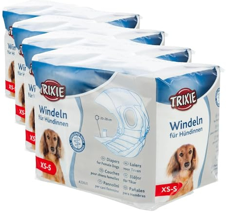 Trixie - Pannolini per cani femmine, taglia XS - S (20-28 cm), un pacco con 12 pannolini (Confezione da 4)