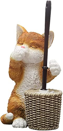 GPECTIFO WC-Bürstenhalter-Set, niedliche Katzen-Toilettenbürste aus Harz und Halter, einzigartige Toiletten-Reinigungsbürste, spart Stauraum(A)