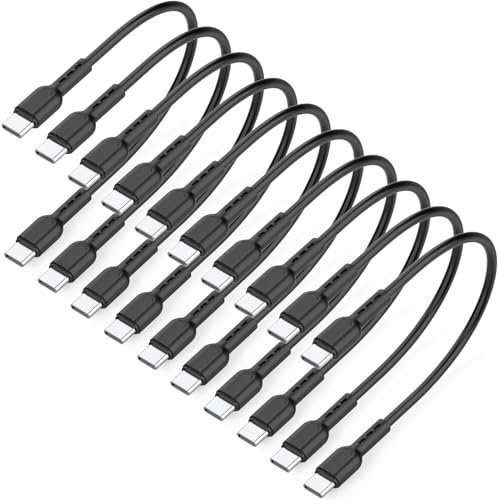 SooPii 10er-Pack 20 cm USB-C-auf-USB-C-Kabel, 60 W kurzes Typ-C-Schnellladekabel für iPhone 15/16, Pro/Plus/Pro Max, Galaxy S24/S23, für iPad, MacBook, Ladestation und Powerbank-Zubehör (Schwarz)