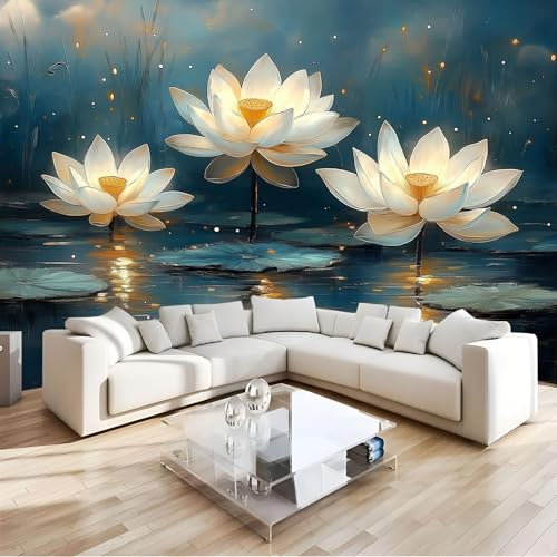 MIATCENRT Papier Peint Panoramique 250X175Cm (L×H), Étang Lotus Papier Peint Tissu De Soie Poster Tableaux Muraux Tapisserie Photo, Peinture À L'Huile Fleurs Pour Chambre Salon Décoration Murale