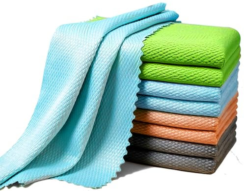 XIELBIS 8 Pack Microfibre Cleaning Cloth – Streak-Free, Lint-Free, Multi-Purpose Nano Scale Cloths,Window Cleaning Cloths,Fishscale Microfibre Glass Cloth for Windows, Mirrors & More (30x30 CM)