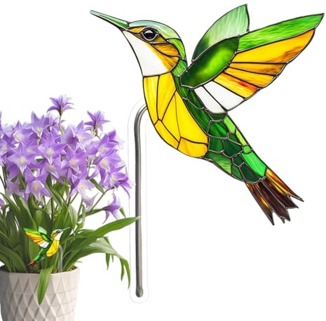 Vogel-Gartenstecker – Acryl-Buntglas-Außendekoration, langlebig, wetterfest, Ganzjahres-Landschaftsgestaltung, Dekoration für Pool, Rasen, Terrasse, Park, Kaktus, Aloe, Orchideen, Gänseblümchen