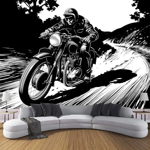 JSCWDET Papier Peint Lignes Simples Soie, Noir De Carbone Poster Geant Mural 3D Pour Salon Chambre Décoration Murale,Moto Vintage,150×105 Cm (W×H)
