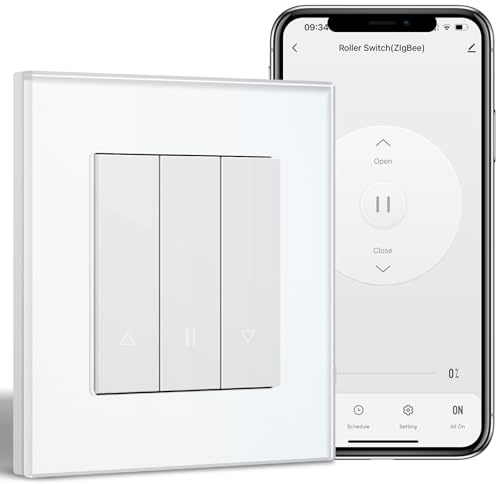 BSEEDLIFE Smart Interruptor Zigbee de Persiana Empotrado, Compatible con Alexa y Google Home, Control Porcentual, Panel de Cristal, Requiere Cable Neutro, Blanco