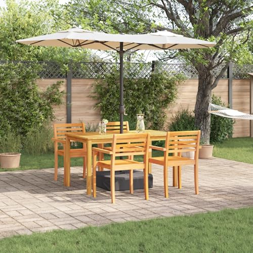 Youuihom 5-TLG. Garten-Essgruppe aus massivem Akazienholz 150 x 90 cm Rechteckiger Esstisch mit 4 Stühlen Wetterfest & Langlebig für Terrasse Balkon und Garten