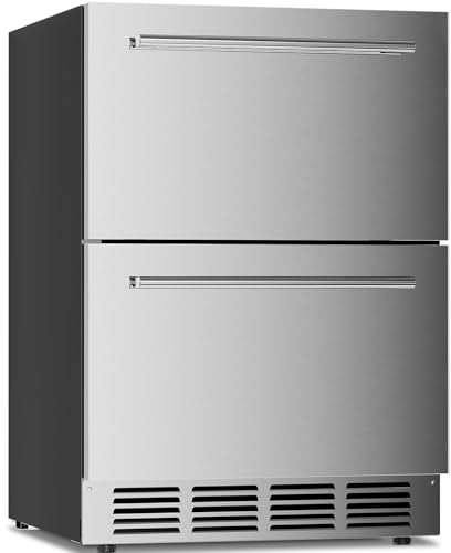 Antarctic Star 24 Inch Outdoor Beverage Refrigerator, Double Drawer Stainless Steel Mini Fridge 145 Cans, Built-in or Freestanding Undercounter Wine Cooler for Home & Patio, 32-50°F, Silver