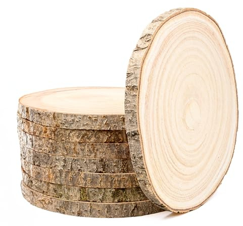 8 Stück Holzscheiben Set, 25 cm Rund Handwerk Holzscheiben für DIY Deko