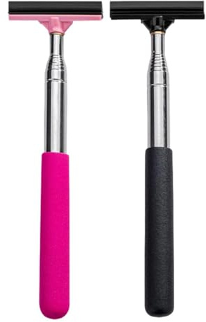 2PCS Wing Mirror Wiper, Car Squeegee, Retractable Car Mirror Wiper, with Soft Sponge Grip, Portable Mirror Wiper, Ideal for Rainy and Foggy Weather, Black Pink