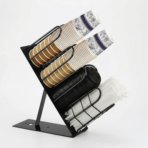 Porte-gobelets de café en réglable, Rangement café pour gobelets jetables | 4 compartiments de rangement, organiseur de comptoir à accès rapide, adapté au bureau, à l’accueil ou au coin café