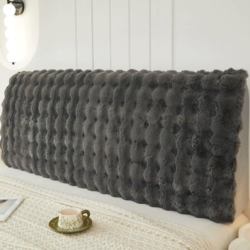 Treer Bett Kopfteil Bezug, Einfarbiger Plüsch Bettkopfteil Bezug Staubdicht Bettkopfteil Hussen, Waschbar Schutz Dekorativ für Schlafzimmer Bett Kopfteil (Grau,220cm)