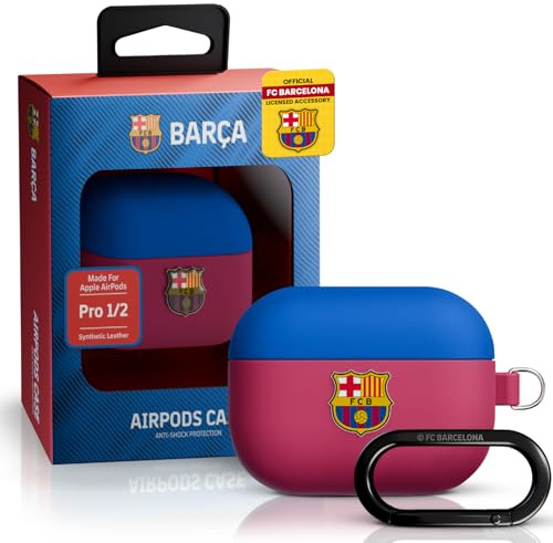 OCPC AirPods Pro 1 & 2 Hülle – FC Barcelona Offiziell Lizenzierte Edition – Stoßfeste Schutzhülle AirPods Pro Premium Kunstleder – Wasserabweisend & Leicht – Kabelloses Laden – Blau & Granatrot