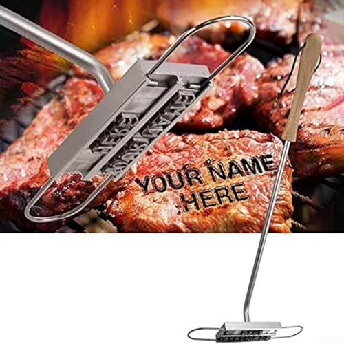 Personalisiertes Grill-Brandeisen mit 55 Buchstaben und Platz für individuelle Grillmarkierung, hitzebeständiger Holzgriff für Sicherheit, für Garten und Garten