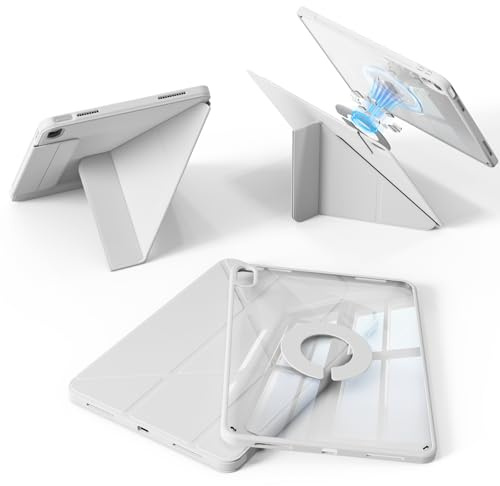 KTGGHG Magnetisch Hülle für iPad A16 11./ 10.Generation 2025/2022, Grau | Entfernbar Drehbare Klar Abdeckung, Hoch/Querformat-Ständer Starke Adsorption Schutzhülle, Stiftschacht, Auto Schlafen/Wachen