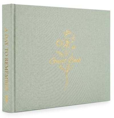 Wedding Guest Book, Linen Hardcover Polaroid Guest Book with Gold Foil, 100 Blank Pages, Lay Flat Design for Wedding Reception, Bridal Shower, Anniversary, Rustic Keepsake (Green)