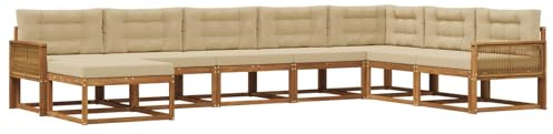 vidaXL Outdoor-Sofagarnitur mit Kissen 8 pcs Natur und Beige, Moderne Outdoor-Sofa-Ecke, robuste Gartenmöbel, Akazienholz Sitzgruppe, stylische Lounge im Garten