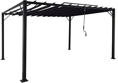 BERLINLODGE Pergola | HxBxT 213x400x300cm | Garten Lamellen-Pavillon Terrassenüberdachung | Anthrazit | 8cm-Alu-Gestell Stoff/Textil