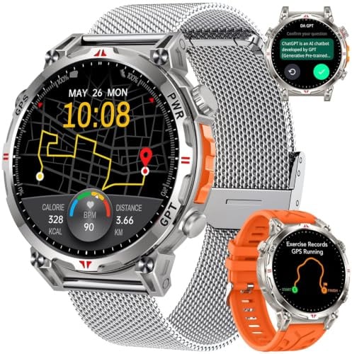 Orologio Smartwatch Uomo con GPS Sport: 1.7 AMOLED Orologi Intelligenti con GPT Effettua Risposta Chiamate 107 Modalità Sportive 3 ATM Pressione Sanguigna Frequenza Cardiaca Compatibile Android iOS
