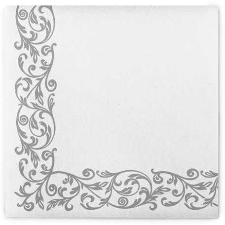 Mank Rob Airlaid Servietten Stoffähnlich 40x40cm 50 Stück pro Packung Hochwertig Stoffoptik Hochzeitsservietten Ornament Geburtstag Hochzeit in silber