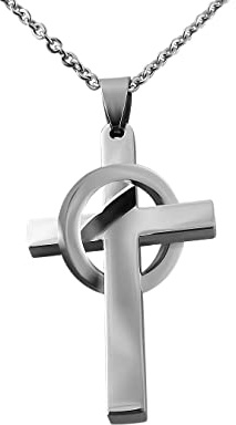 Hanessa Personalisierte Kette mit Gravur Edelstahl 50 cm mit Anhänger Kreuz mit Datum in silber - Personalisierte Halskette für Frauen Männer - Personalisierter Schmuck Damen Herren Kettenanhänger