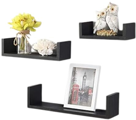 spot on dealz Harmony Shelf Set of 3 Floating Wall Shelves Shelving Unit Storage Living Room Bedroom Kitchen Decorative Display Decor Furniture Black Easy to Fix