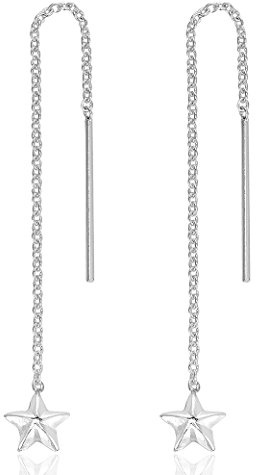 DTPsilver - Damen - Ohrringe Ohrhänger Durchzieher Kette 925 Sterling Silber Stern