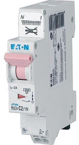 EATON 109125 PLGC4-C2/1N - DISJONCTEUR MODULAIRE PH/N - Blanc - MANETTE ROSE - 1P+N / 2 A - COURBE C - Raccordement direct sans vis