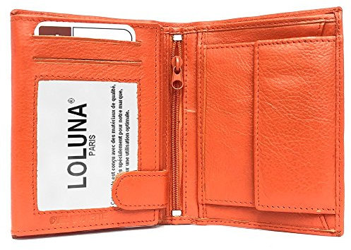 LOLUNA® Portefeuille Petit Format Cuir Vachette Souple 3 Volets Pratique pour Placer 10 Cartes - permis - identité - Billet - Monnaie - Idée Cadeau pour Homme et Femme - Orange