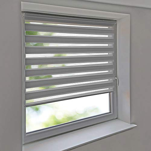 Sonnenschutz-HH - Doppelrollo Klemmfix ohne Bohren Vario Seitenzug Duorollo AUSSENMAß Breite 105 x 160 cm Höhe - hellgrau