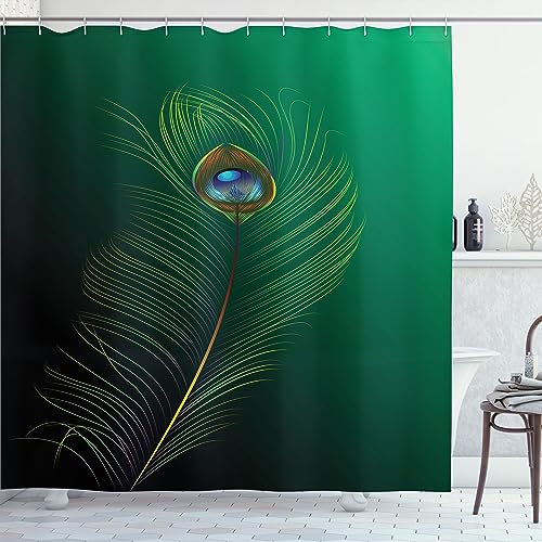 ABAKUHAUS Animal Rideau de Douche, Plumes D'oiseau Paon, Ensemble de décoration de Salle de Bain en Tissu avec Crochets, 175 x 200 cm, Vert émeraude