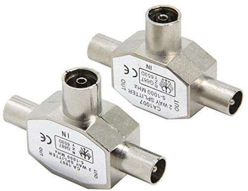 Ancable TV Ariel Splitters 2 Way, 2PCS, 1 Female to 2 Male RF Coax Adapter Plug with Metal Housing
