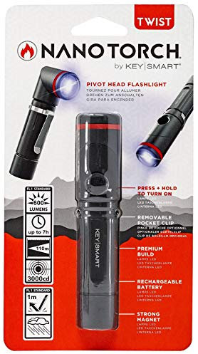KeySmart Nano Torch Twist - Swivel Head LED Flashlight, Magnetic Cap (Black)